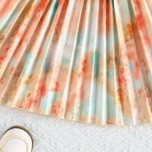 两件套女童扎染印花套装，泡泡袖短款上衣+百褶迷你裙，甜美清新夏季童装 - 彩色 - 查看 5