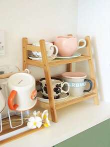 1 Set Soporte para tazas para sala de estar y cocina, estantería para especias, estantería para tazas, estantería para exhibición de muebles, estantería de almacenamiento decorativa, estantería para bandejas, estantería para macetas, estantería para exhibición de plantas en macetas pequeñas, estantería de almacenamiento decorativa para entrada de cocina y sala de estar, estantería para frascos de especias, estantería para almacenamiento de tazas, soporte tejido para tazas - Amarillo - Ver 4