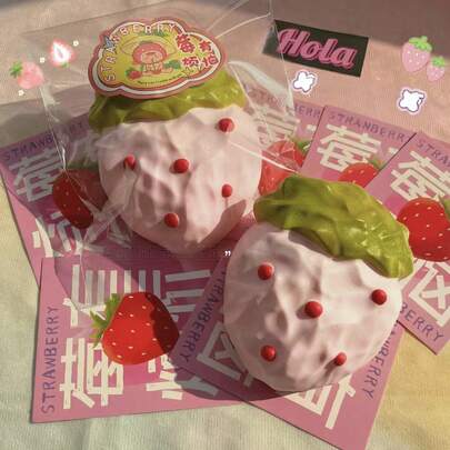 Cream Strawberry Slow Rebound Squeeze Toy, Stress Relief For Office Workers And Students, Super Soft And Wet