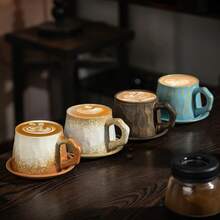 European Retro Ceramic Coffee Cup & Saucer Set, Creative Gift, Afternoon Tea Mug, Coarse Pottery Coffee/Tea Cup - Multicolor - View 2