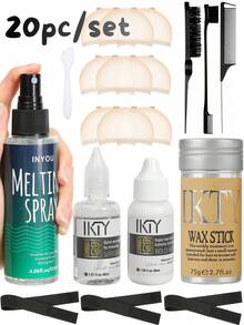 20件套蕾丝假发造型工具套装，包含蕾丝胶水、蕾丝胶水去除剂、蜡棒和熔化喷雾 - 假发、发际线和婴儿发固定套装 - Lace Wig Tool Kit - 查看 1