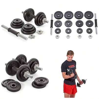 20 Kg Cast Iron Spinlock Dumbbell - Adjustable Hand Weights Set Pack Of 2 - Black