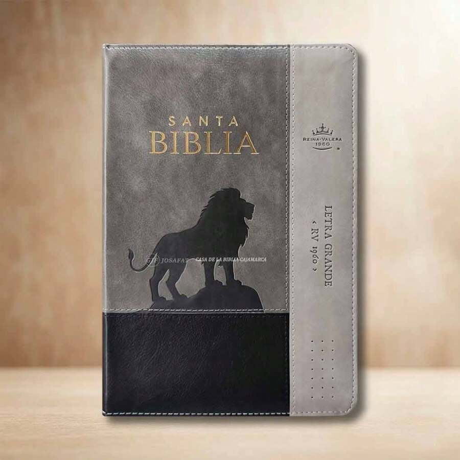 Biblia RVR 60 Letra Grande con ziper tiene indice PJR Inspiración León Negro/gris/gris Tamaño Manual - Libro único - Ver 1