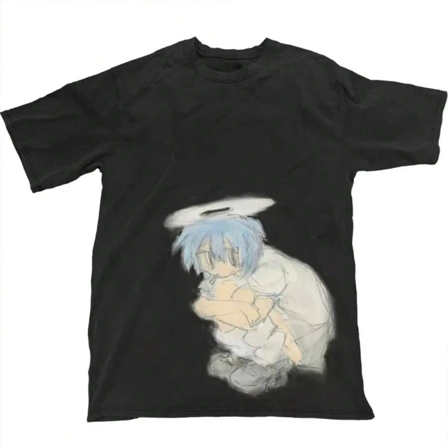 Camiseta de algodón para mujeres, camiseta casual de manga corta, cuello redondo, moda urbana, camiseta de verano, gráfico, estilo Harajuku Y2K - Negro - Ver 1