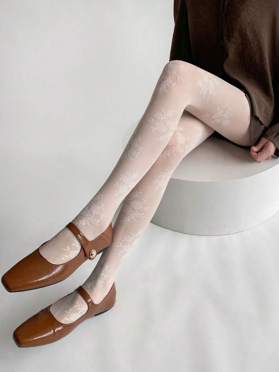 1双时尚复古女士连裤袜春夏薄款玫瑰提花丝袜性感成熟蕾丝丝袜日常纯情女士基础连裤袜 - 彩色 - 查看 1