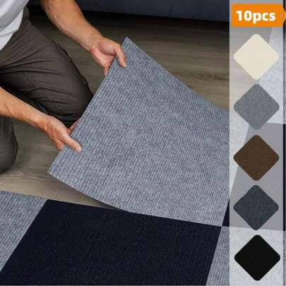 10片装自粘地毯砖贴纸，可移除DIY家居装饰室内地毯