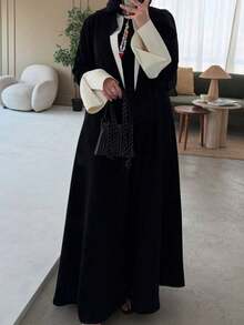 1 Áo khoác Abaya nữ màu trắng thanh lịch, phối tay, kiểu dáng thời trang retro Ả Rập, áo cardigan sang trọng, kiểu dáng mở phía trước, phù hợp cho các buổi tụ họp hàng ngày, lễ hội và du lịch. - màu đen - Xem 1