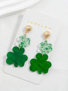 1 Đôi bông tai hình cỏ bốn lá lấp lánh bằng acrylic thanh lịch, trang trí nơ, móc bông tai bằng thép không gỉ, phụ kiện dự tiệc ngày lễ Thánh Patrick. - Xanh 3 - Xem 4