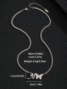 1 chiếc dây chuyền mắt xích kiểu Cuban bằng bạc mài nhám thời trang với họa tiết bướm và chữ cái, phụ kiện trang sức đeo hàng ngày dành cho cả nam và nữ. - Bạc - Xem 7