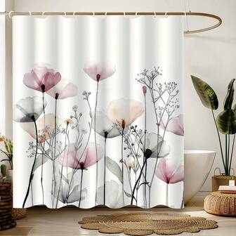 Set de 1 pieza/3 piezas/4 piezas de cortina de baño y alfombra de inodoro con estampado floral soñador, cortina de ducha con estampado botánico dulce, perfecto para la decoración del baño, decoración general de la habitación, conjunto de decoración del hogar, accesorios de baño cortina y alfombra de inodoro
