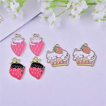 10pcs Cat Series Strawberry Cat Cake Cat Drip Oil Alloy Cartoon Animal Jewelry Pendant Earring DIY Accessories
