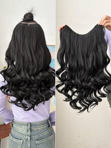 V-Clip Style Hair Extensions In Black Brown, Light Gold, Burgundy, Gradient Brown, 22 Inch Long Wave Heat-Resistant Fiber Synthetic Hair, Suitable For Women's Christmas, Halloween, Music Festival Parties, And Daily Use - Two-Tone - View 14