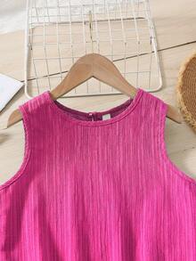 Tween-Mädchen Outfit mit ärmelloser Bluse + einfarbiger langer Hose, 2-teilig mit Rüschen, Lässig für Urlaub, Frühling/Sommer - Heißes Pink - Übersicht 3