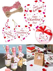 50/25个情人节礼品标签，配麻绳，适用于贺卡、邀请函、礼品包装、情人节礼物、珠宝礼品，心形设计，印有“情人节快乐”字样，适用于面包店、餐厅、精品店、商店，是礼品包装、节日礼物、情人节惊喜的理想之选。 - 彩色 - 查看 2