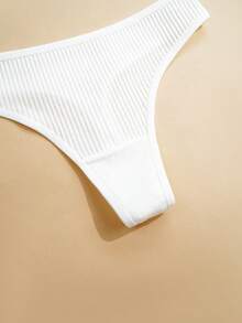 4条装棉质罗纹丁字裤，女士柔软舒适，日常穿着，白色 - 白色 - 查看 5
