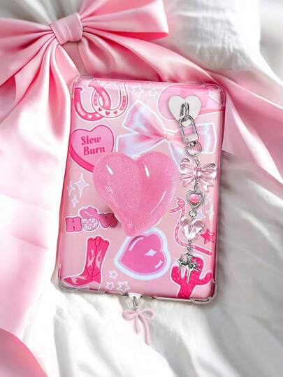 Cute Heart-Shaped Phone Holders 3pcs Kindle Accessories Set Including Dust Plug Pendant Type-C/USB-C Heart-Shaped Grip Stand And Shiny Keychain With Hook Compatible With Kindle Paperwhite 11th And 12th Generation Valentine's Day Gift