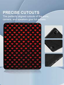 This Red Gradient Heart-Patterned Tablet Case Makes A Perfect Birthday, Holiday, Or Valentine's Day Gift For Friends, Close Friends, Family, Brothers, Colleagues, Lovers, Classmates, Teachers, Or Yourself. It's Compatible With IPad Air 4/5 (10.9-Inch) And IPad 8/9 (10.2-Inch). It Features A Black Flip Design With A Pen Slot And Enhanced Heat Dissipation. - Black - View 4