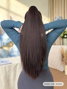 爪形马尾假发，棕色，26英寸长，直发，耐热纤维合成马尾假发，适合女士派对和日常佩戴。 - 棕色 - 查看 8