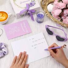 88 Pcs Bridesmaid Proposal Gifts Bridesmaid Box Set Maid Of Include Box Candle Invited Cards Scrunchies Hair Elastics Ties Knotted Bracelets Pens Blue - 紫色 + 經典 - 查看 9