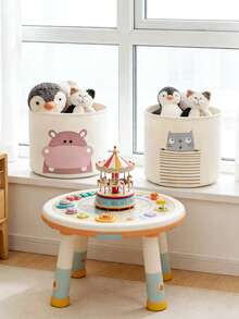 1个婴儿房帆布可折叠衣物收纳篮，带提手 - 奶牛图案收纳桶 - 可爱小巧，适合家庭儿童婴儿房整理收纳（图案方向随机） - 彩色 - 查看 3