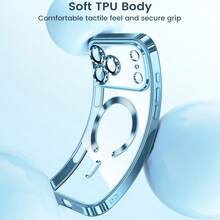 Hadaasi 1pc Ultra-Thin Transparent Phone Case, Compatible With IPhone 17 Pro Max, Supports Wireless Charging, Built-In Camera Lens Protection, Shock-Proof, Soft Electroplated Magnetic Cover, Compatible With IPhone 17 Pro/17 Pro Max/17 Air/17/16 Pro/16 Pro Max/16 Plus/16/16E And Galaxy S25 Ultra/S25 Plus/S25/S25 Edge/S25 FE/S24 Ultra/S24 Plus/S24/A17/A07/A56/A36/A26/A55/A35/A25/A15 - Far Peak Blue - View 7