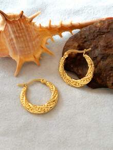 18pcs Women's Stainless Steel Earrings 18K Gold Plated Thick Small Hoop Earrings, Delicate Simple Open Hoop Earrings, Suitable For Women's Gifts - Gold - View 5