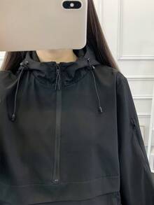 防风防水宽松纯色休闲半拉链时尚修身登山户外徒步夹克运动服 - 黑色 - 查看 9