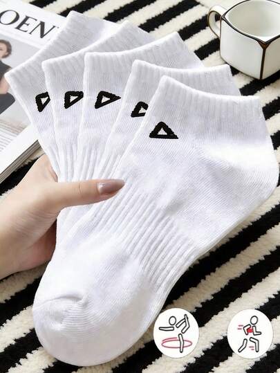 20/15/12/10/5/3/1 Pairs Comfortable Breathable Men's Socks, Triangle Decor Ankle Socks, No-Show Socks, Double-Line Anti-Slip Design, White/Black, Low-Cut Socks, Moisture-Wicking, Soft & Breathable, Suitable For Business, Casual, Home, Sports, College Style, All Seasons, Random Color Delivery