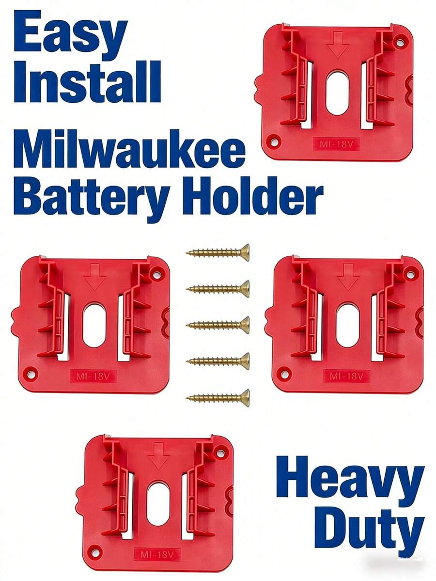 适用于所有 Milwaukee 18V 锂离子电池的重型 Milwaukee 18V 电池支架 – 易于安装的收纳架 – 防掉落安全工具电池整理架 - 彩色 - 查看 1