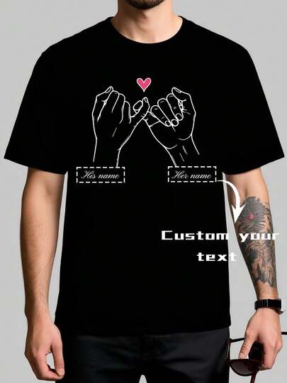 Customizable Loose Crew Neck Men's T-Shirt - Add Your Text Design Personalized Printed T-Shirt, Customizable Name T-Shirt, Men's T-Shirt, Gift For Him/Her, Can Customize Name Of Father, Mother, Friend, Couple, Valentine's Day Gift, Birthday Gift, Wedding Gift, Mother's Day Gift, Father's Day Gift, Best Friend Gift, Fun Gift For Him/Her