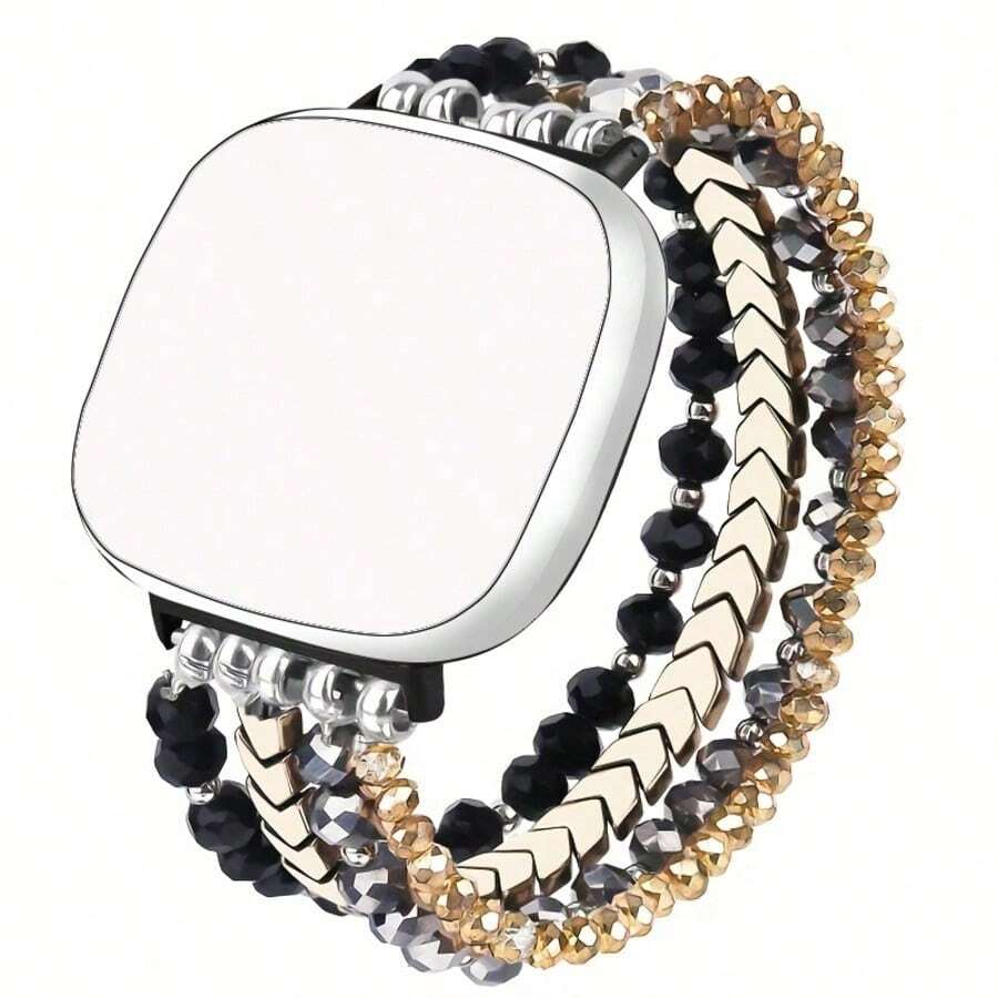 1pc Fashion Smartwatch Band, Compatible With Fitbit Versa 3/Versa 4/Sense/Sense 2, Women's Elastic Strap Compatible With Apple Watch 38/40/41/42/44/45/46mm, Fits Ultra 3/2/1 Series 1-11&SE, 20/22mm Wristband Compatible With 20/22mm Lug Width Smart Watches (/Garmin/ Etc.), Replacement Watch Band - Black - View 1