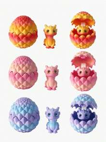 1个3D打印迷你可爱龙蛋，翻转即可展现萌萌的小龙模型，创意装饰模型，适合家居和办公场所，是送给亲朋好友的最佳手工工艺品礼物，眼睛颜色随机。 - 彩色 - 查看 5