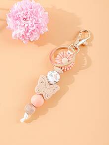 1pc Vintage Floral Daisy Beaded Keychain, Butterfly Decor, Cute Accessory For Daily Outfit - Multicolor - View 19