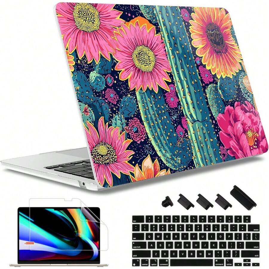 For MacBook Air 13.6 Inch Case A3240 M4 A3113 M3 A2681 M2 With Retina Dispaly, 2025 2024 2023 2022 Release, Plastic Hard Shell Case With Screen Protector & Keyboard Cover, Chalk Pink Bow - Hoa hướng dương, xương rồng - Xem 1