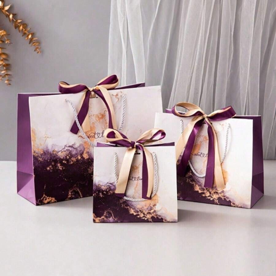 Túi tote nơ cao cấp, túi quà tặng họa tiết vân đá cẩm thạch, túi quà lưu niệm ruy băng trang nhã, túi đựng quần áo, túi tote quai xách đa năng và túi giấy. - Nhiều màu - Xem 1