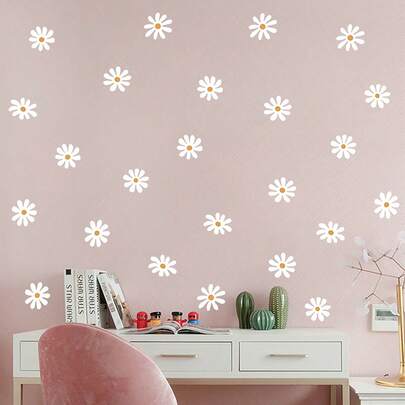 White Chrysanthemum Wall Sticker, Floral Wall Decor, Suitable For Kids Room, Nursery, Rental Apartment Lobby, Removable Wall Decal