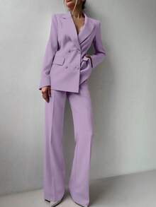 3pcs Women Solid Color Camisole Top, Jacket And Pants Set, Autumn/Winter Spring - Mauve Purple - View 6