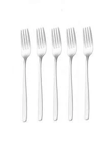 1/5件套不锈钢长柄韩式勺子，汤勺，家用餐具勺叉套装，高品质餐具 - 銀色 - 查看 10