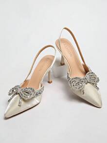 Tacones de boda con lazo de strass para mujer - Beis - Ver 7