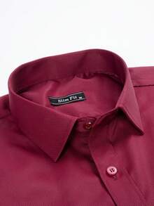 Men's Breathable, Non-Sticky Dress Shirt, Easy To Wash And Dry, Ideal For Work, Meetings, And Everyday Wear - 酒紅色 - 查看 1