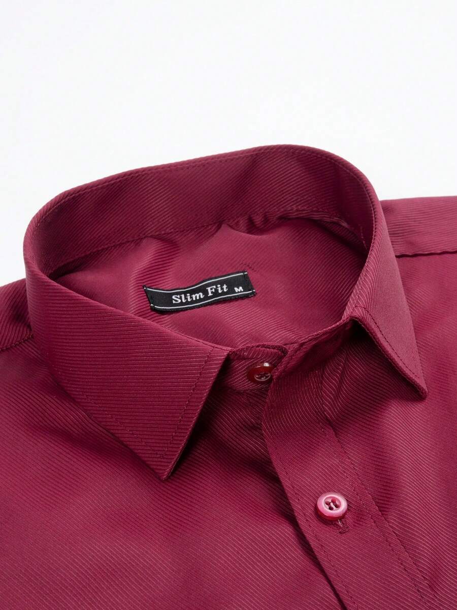 Men's Breathable, Non-Sticky Dress Shirt, Easy To Wash And Dry, Ideal For Work, Meetings, And Everyday Wear - 酒紅色 - 查看 1