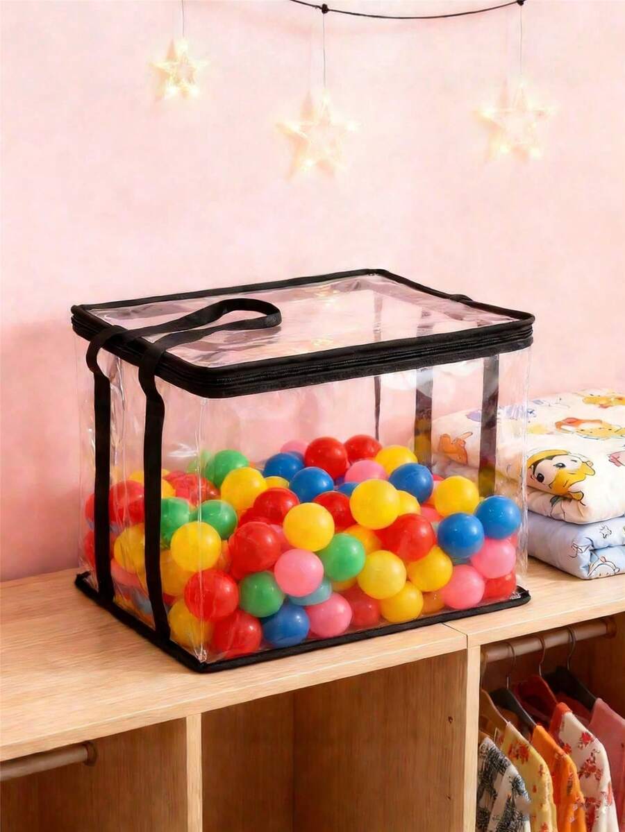 1 túi đựng đồ bằng PVC trong suốt có thể gập lại - Túi xách đựng đồ dung tích lớn, có thể đựng quần áo, sách vở, đồ chơi, v.v. - Túi đựng đồ đa năng bền chắc, viền đen, có tay cầm - Nhiều màu - Xem 1