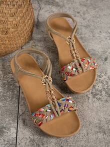 Plus Size Hollow Out Flat Women Shoes, Cross-Border Bohemian Comfortable Vintage Sandals For Women,Spring Summer Outfits - Multicolor - View 5