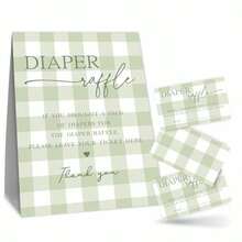 DDiaper Raffle Game Kit - 50 Diaper Raffle Tickets With 1 Standing Sign - Minimalism Green Gingham Diaper Raffle - Baby Shower Gender Neutral Gender Reveal Party Decorations And Plies - A09 - As Pic - View 1