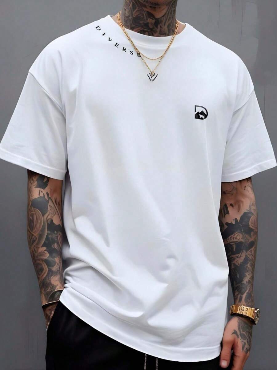 Manfinity Diverse T-Shirt With Collar, 100% Cotton Streetwear - 白色 - 查看 1