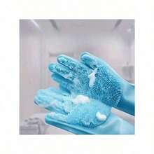 Multifunctional Silicone Cleaning Gloves - Suitable For Various Household Scenarios Including Pet Bathing, Dishwashing, Fruit And Vegetable Washing, Car Washing, Etc. - Durable And Non-Slip Design For Repeated Use - Blue - View 4