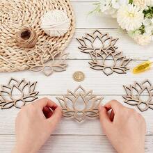 12/24件套复古木质镂空莲花挂饰 - 配10米麻绳，可DIY彩绘，手工木质莲花摆件，适用于婚礼、新年和派对墙面装饰