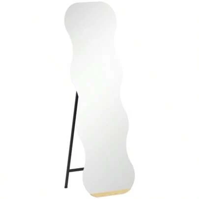 Full-Length Frameless Mirror, Wooden Base, Can Be Positioned As Desired, Wavy Shape, Black