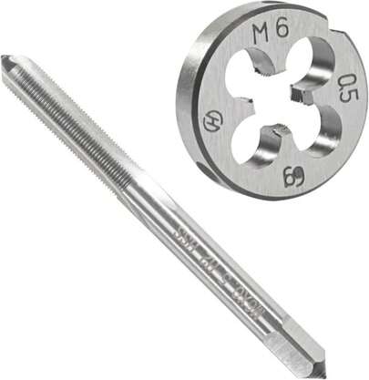 Aceteel M6 X 0.5 Metric Tap And Die Set, M6 X 0.5mm HSS Machine Thread Tap And M6 X 0.5mm Alloy Tool Steel Round Thread Die Right Hand