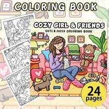 24 Seiten - 130g, Heilende Zuhause-Mädchen Strick-Malbuch, Weichpapiermalbuch, süßer Heilungsstil, Heimtextil-Szenendesigns, rosa und lila Farbschema, liebevolle Pullover-Details, Stressabbau Malen, geeignet für Schreibwaren, Schulbedarf, perfektes Geschenk für Mädchen, Hochzeitssaison, Muttertag - Gemütliches Mädchen und Freunde - Übersicht 2